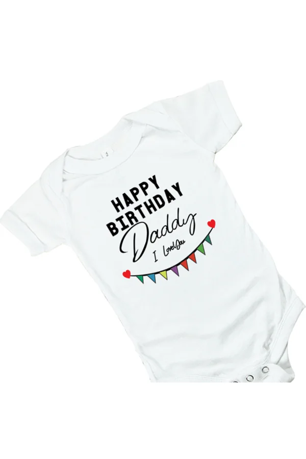 Matching Family Outfits  Matching Family Outfits - Baby Romper - Happy Birthday Daddy - White 3 Months  | Best Price UAE