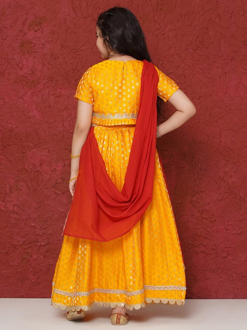 AJ DEZINES Kids Ethnic Wear Poly Chanderi Motif Printed YELLOW Readymade Lehenga Choli For Girls With Dupatta (G-LH-17-YELLOW-24), 4 -5 Years - Image 3