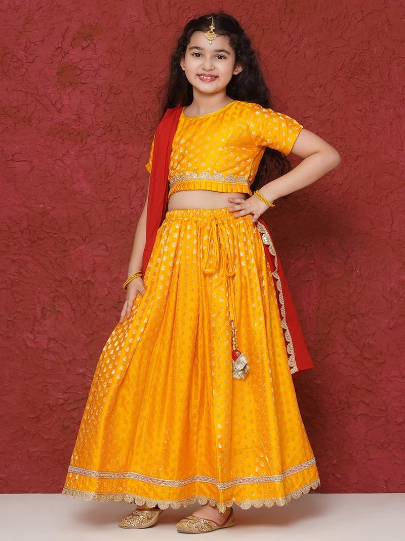 AJ DEZINES Kids Ethnic Wear Poly Chanderi Motif Printed YELLOW Readymade Lehenga Choli For Girls With Dupatta (G-LH-17-YELLOW-24), 4 -5 Years - Image 5
