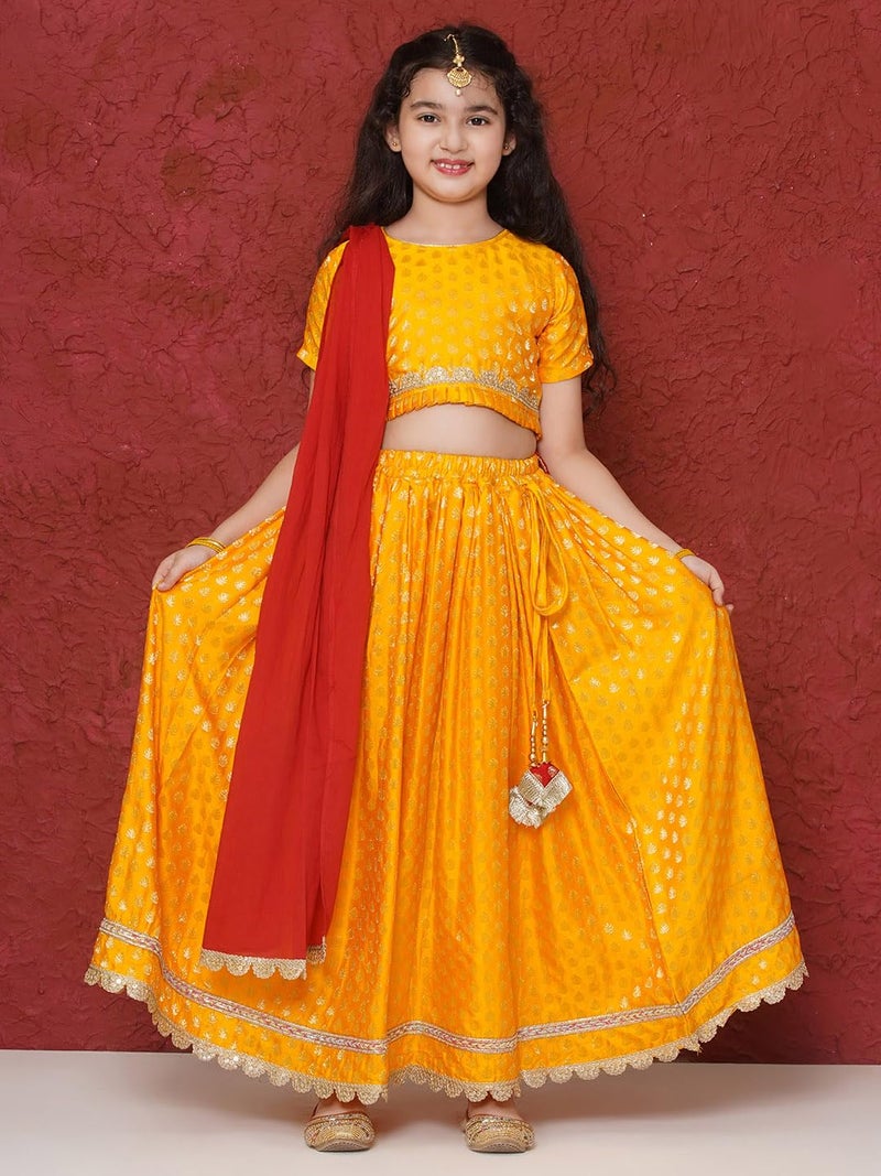 AJ DEZINES Kids Ethnic Wear Poly Chanderi Motif Printed YELLOW Readymade Lehenga Choli For Girls With Dupatta (G-LH-17-YELLOW-24), 4 -5 Years - Image 2