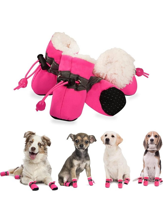 YAODHAOD Dog Shoes For Winter, Dog Boots & Paw Protectors, Fleece Warm Snow Booties For Puppy With Reflective Strip AntiSlip Rubber Sole For Small Medium Size Dogs,Size 3: 1.5"X1.3" (L*W),Pink - Image 1