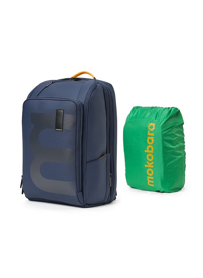Mokobara MOKOBARA Em Telescope Backpack | 30L Expandable to 38L | Fits 16 inch Laptop | Water-Resistant Vegan Leather & Nylon | Travel, Work & School | Ergonomic Design, Padded Straps (Blue)  - Image 1