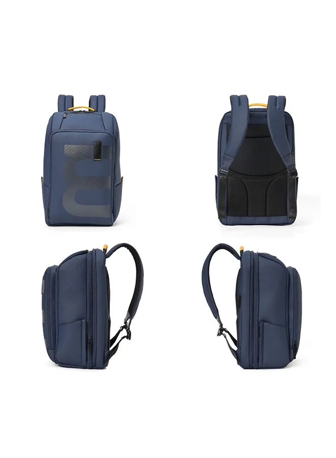 موكوبارا للتجارة ذ.م.م Em Telescope Backpack | 30L Expandable to 38L | Fits 16 inch Laptop | Water-Resistant Vegan Leather & Nylon | Travel, Work & School | Ergonomic Design, Padded Straps (Blue)