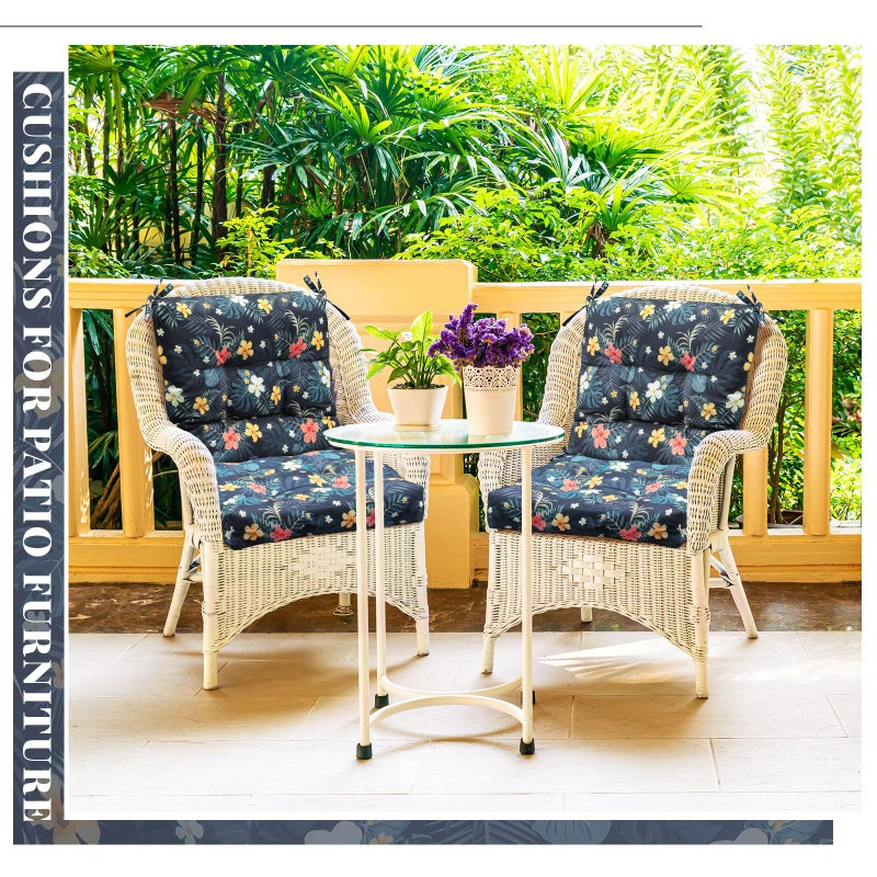 Marsui 4 Pcs Outdoor Indoor High Back Chair Cushions Patio Furniture Tufted Pillow with Ties Water-Resistant Replacement Outdoor Rocking Chair Cushions, 42 x 21 Inches (Dark Color,Plants) - Image 4