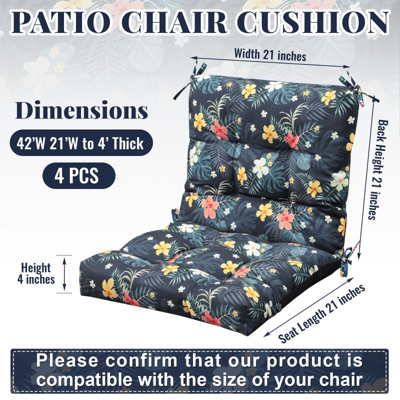 Marsui 4 Pcs Outdoor Indoor High Back Chair Cushions Patio Furniture Tufted Pillow with Ties Water-Resistant Replacement Outdoor Rocking Chair Cushions, 42 x 21 Inches (Dark Color,Plants) - Image 2