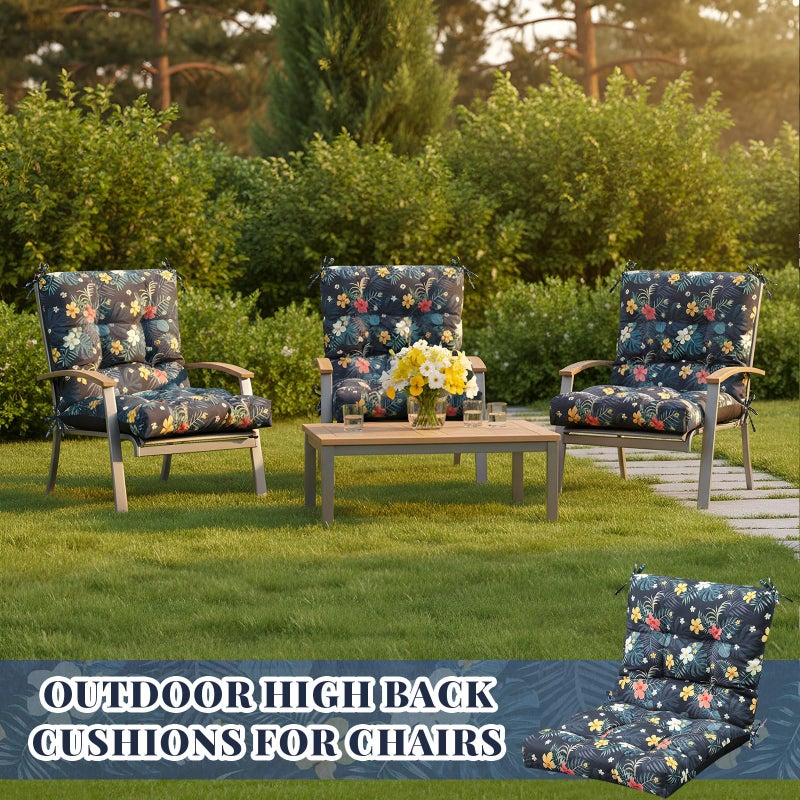 Marsui 4 Pcs Outdoor Indoor High Back Chair Cushions Patio Furniture Tufted Pillow with Ties Water-Resistant Replacement Outdoor Rocking Chair Cushions, 42 x 21 Inches (Dark Color,Plants) - Image 5