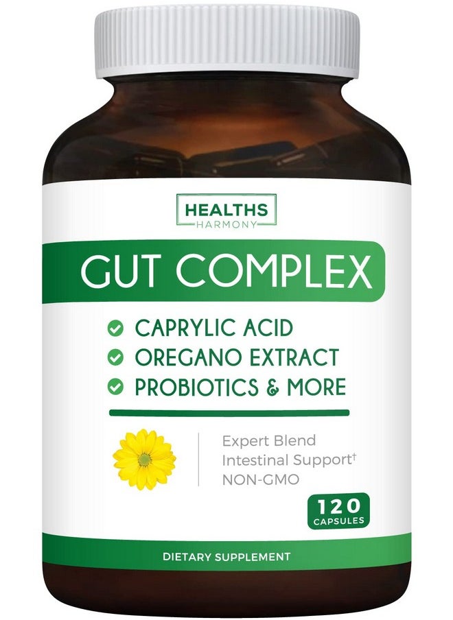 Healths Harmony - Candida Support (120 Capsules) Caprylic Acid Oregano Oil & Probiotics Help Maintain Already Normal Levels Of Yeast And Candida Vegetarian Nongmo Intestinal Supplement Gut Cleanse (No Pills) - Image 1