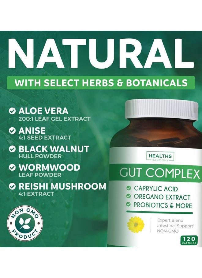 Healths Harmony - Candida Support (120 Capsules) Caprylic Acid Oregano Oil & Probiotics Help Maintain Already Normal Levels Of Yeast And Candida Vegetarian Nongmo Intestinal Supplement Gut Cleanse (No Pills) - Image 1