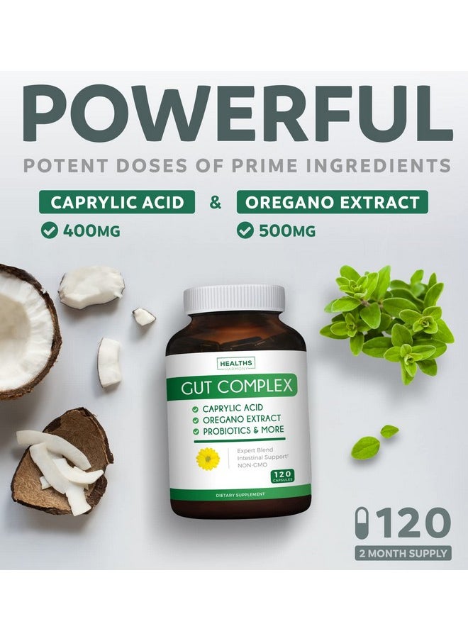 Healths Harmony - Candida Support (120 Capsules) Caprylic Acid Oregano Oil & Probiotics Help Maintain Already Normal Levels Of Yeast And Candida Vegetarian Nongmo Intestinal Supplement Gut Cleanse (No Pills) - Image 1