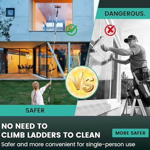 Frebuta Paint Roller Extension Pole with Swivel,2Ft to11Ft Multi-Purpose Splice Extension Pole Long Handle with 180 Degree Swivel Head Window Squeegee Gutter Cleaning Tools Soft Sponge Handle - Image 4