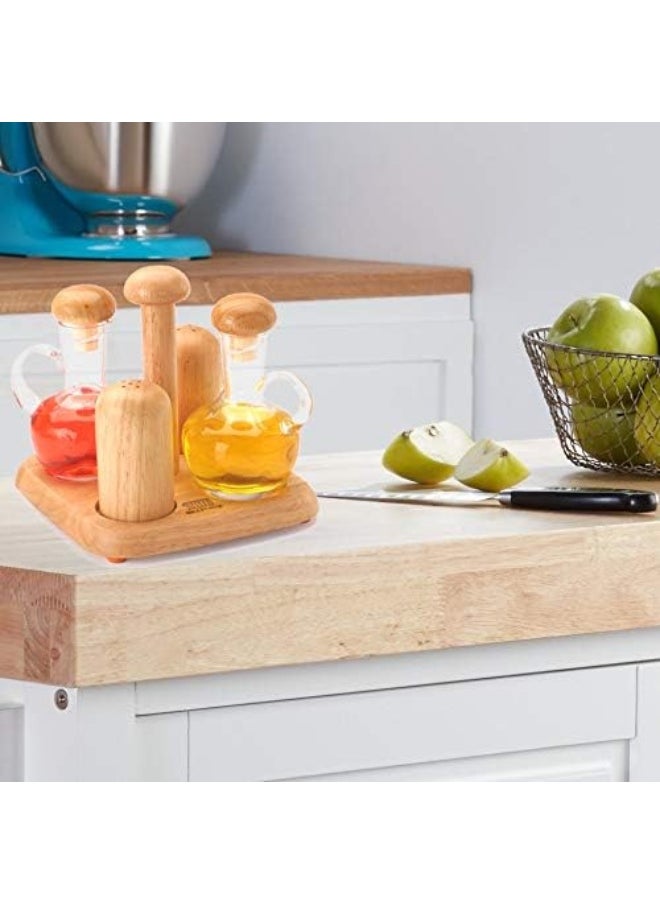 BILLI Billi Glass Oil & Vinegar Bottles And Salt & Pepper Shakers With Wooden Stand  - Image 2