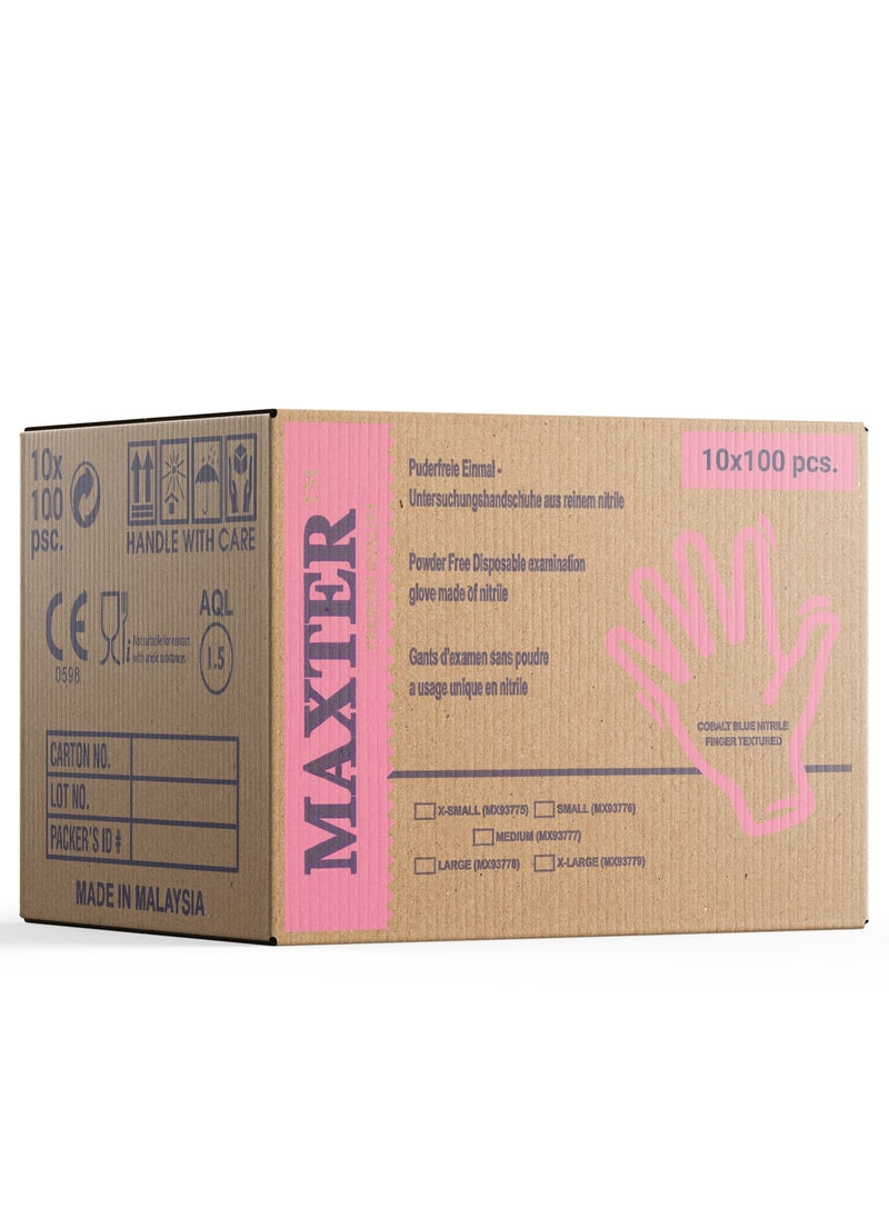 MAXTER - Box 10 x Maxter Cobalt Blue Nitrile Powder Free Disposable Gloves Heavy Duty Textured 5.5g 10x 100 PCS XL - Image 1