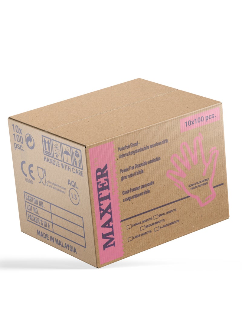 MAXTER - Box 10 x Maxter Cobalt Blue Nitrile Powder Free Disposable Gloves Heavy Duty Textured 5.5g 10x 100 PCS XL - Image 1