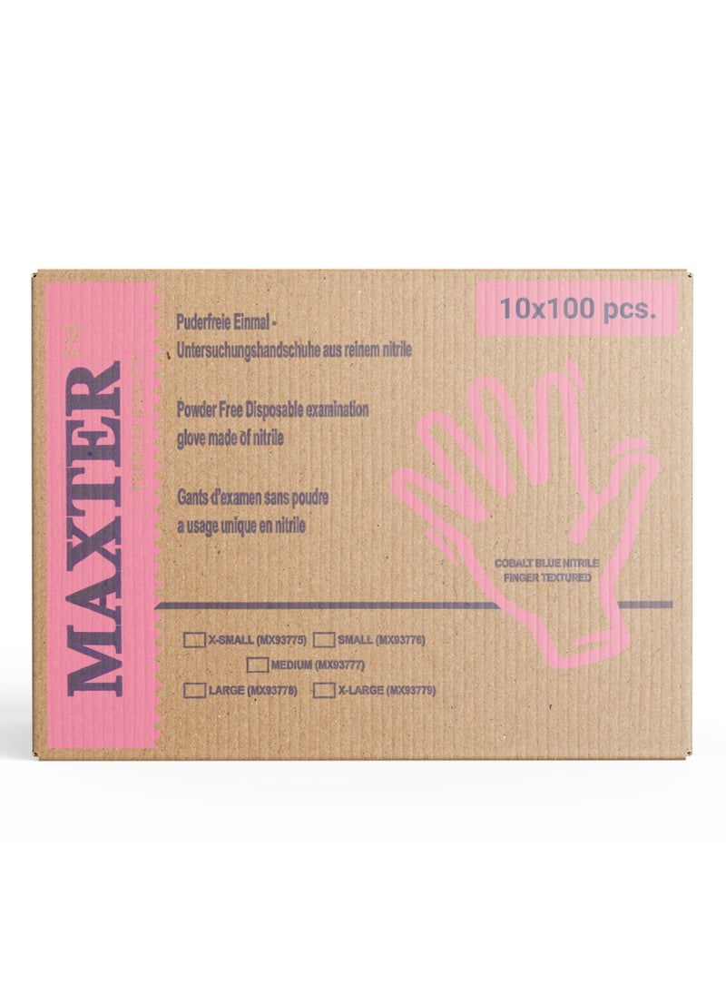 MAXTER - Box 10 x Maxter Cobalt Blue Nitrile Powder Free Disposable Gloves Heavy Duty Textured 5.5g 10x 100 PCS XL - Image 1