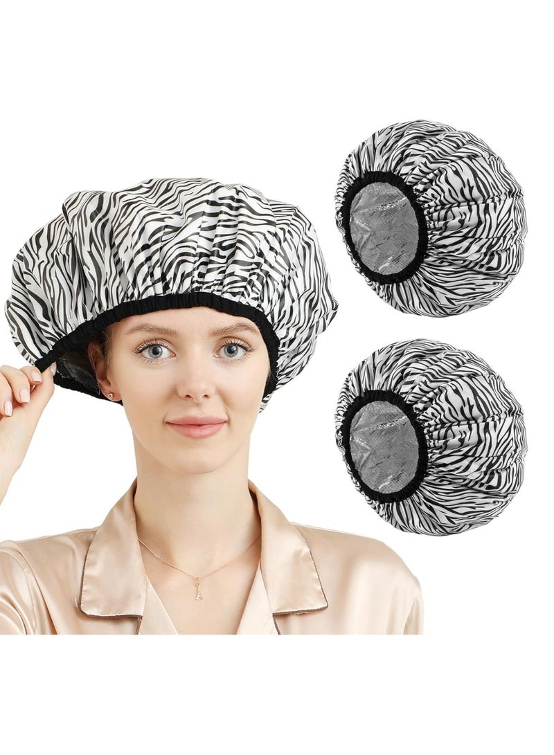 Heat Cap For Deep Conditioning 2 Pieces Conditioning Cap Made Of Aluminum Foil For Home And Salon Use Hair Dyeing And Hot Oil Treatment Tools Black white stripes - Image 1