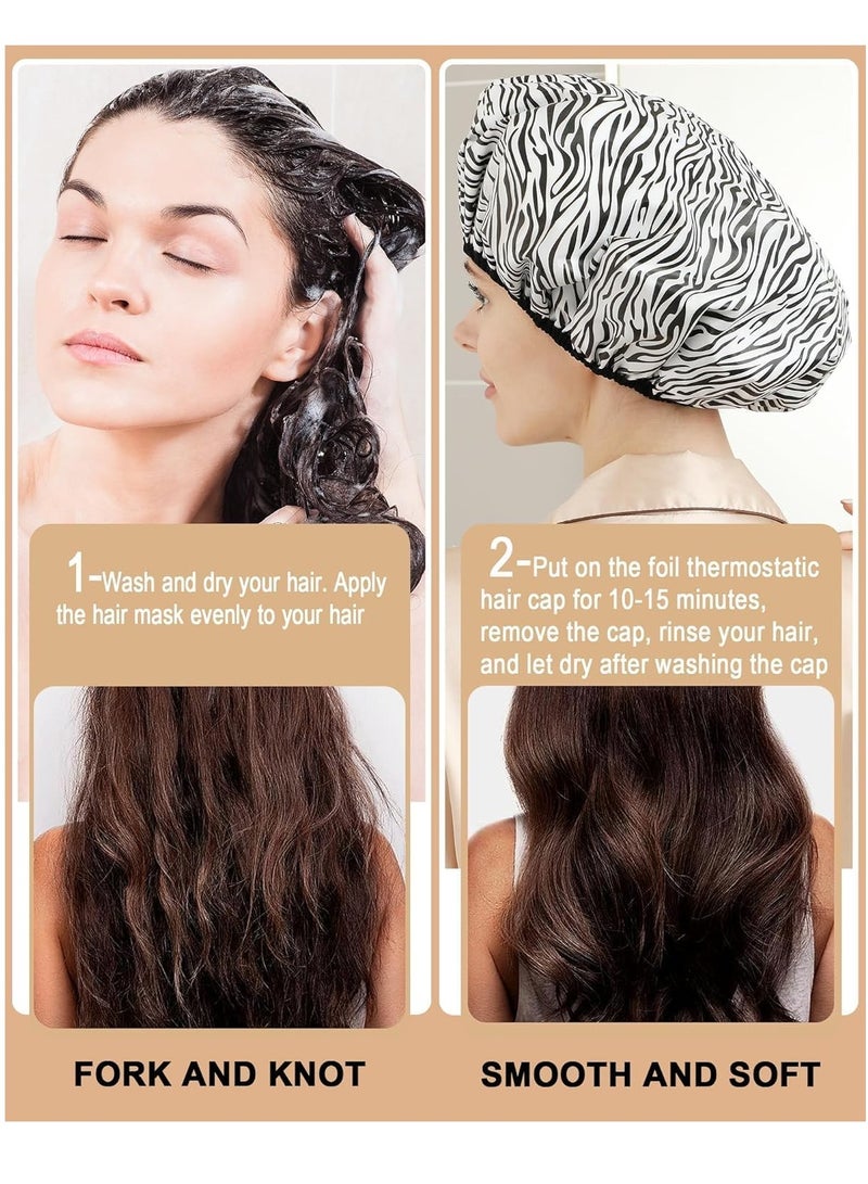 Heat Cap For Deep Conditioning 2 Pieces Conditioning Cap Made Of Aluminum Foil For Home And Salon Use Hair Dyeing And Hot Oil Treatment Tools Black white stripes - Image 3