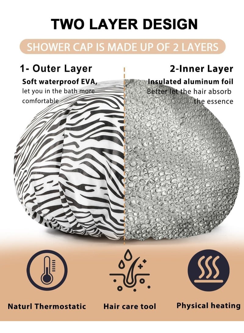 Heat Cap For Deep Conditioning 2 Pieces Conditioning Cap Made Of Aluminum Foil For Home And Salon Use Hair Dyeing And Hot Oil Treatment Tools Black white stripes - Image 5