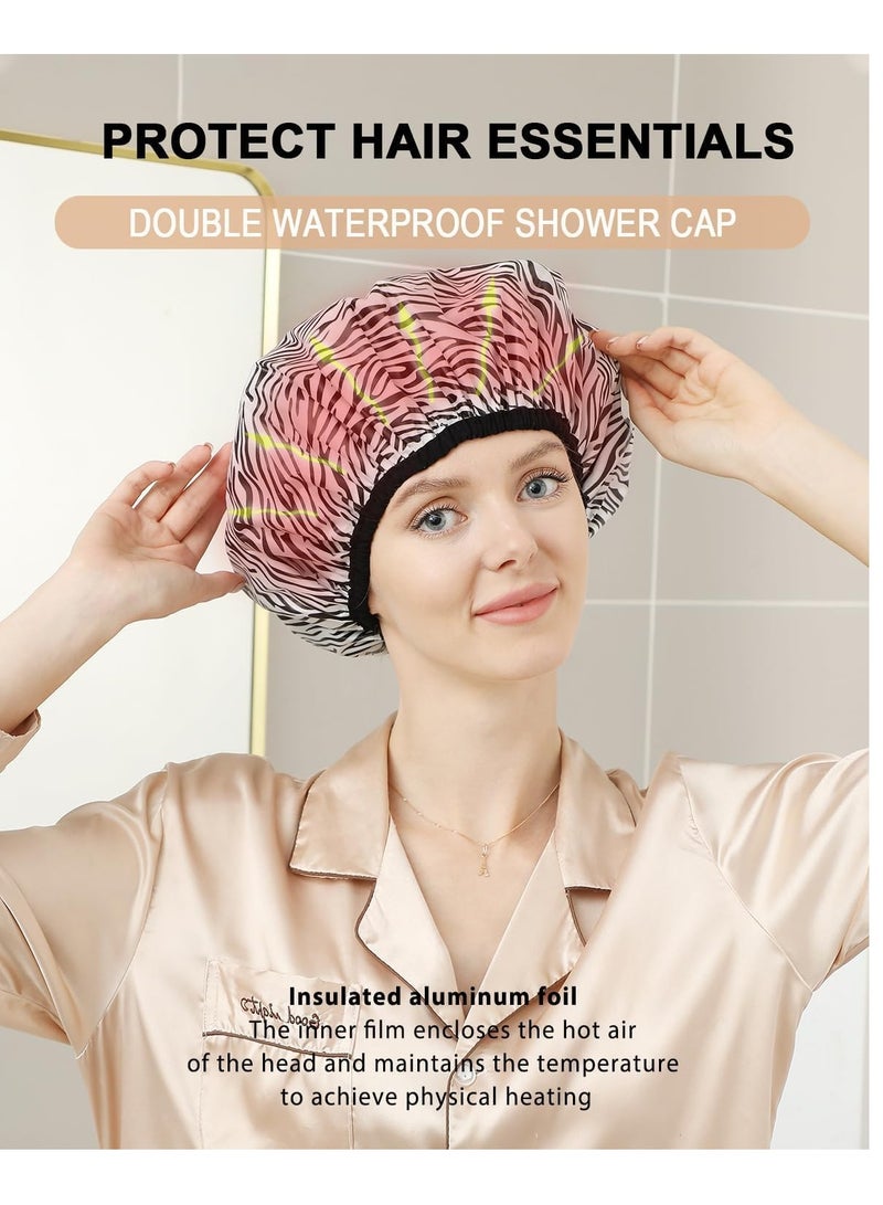 Heat Cap For Deep Conditioning 2 Pieces Conditioning Cap Made Of Aluminum Foil For Home And Salon Use Hair Dyeing And Hot Oil Treatment Tools Black white stripes - Image 2
