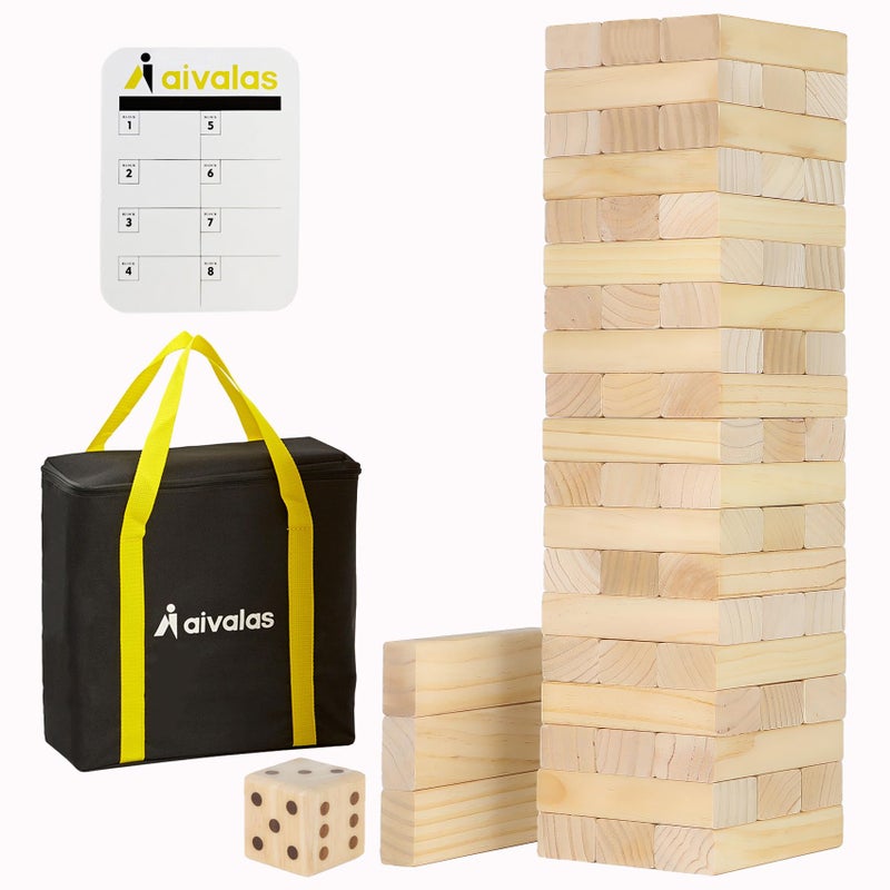 Aivalas Medium Tumble Tower 60PCS Wooden Block Stacking Yard Games with Carrying Bag Indoor Outdoor Game for Kids and Adults Party Games for Backyard Lawn Beach Camping Over 32 Ft - Image 3
