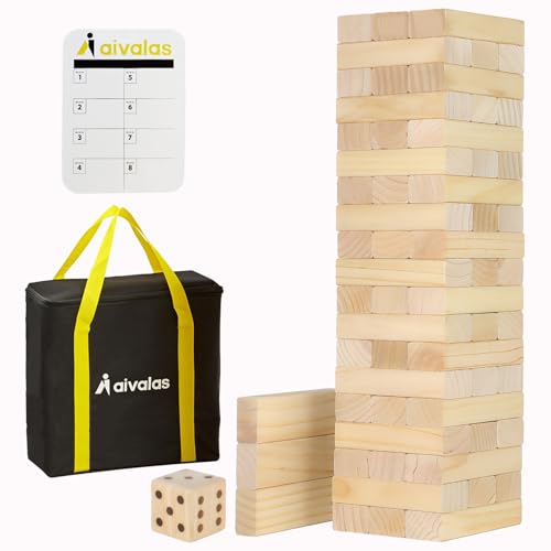 Aivalas Medium Tumble Tower 60PCS Wooden Block Stacking Yard Games with Carrying Bag Indoor Outdoor Game for Kids and Adults Party Games for Backyard Lawn Beach Camping Over 32 Ft - Image 1