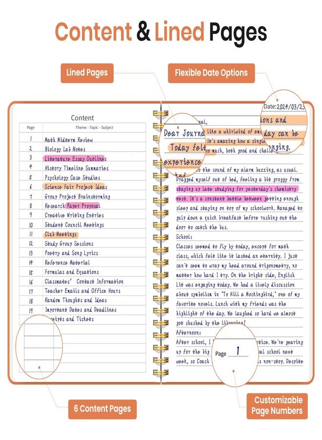 ZOTIA Lined Spiral Journal Notebook for Women, A5 College Ruled Journals for Writing, Hardcover Notebooks for Work, Note Taking and Office School Supplies,140 Pages - Coral - Image 3