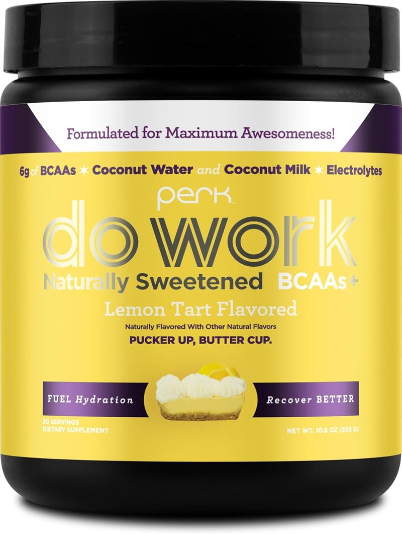 Perk Do Work BCAAs  Hydration Electrolytes Powder Naturally Sweetened Lemon Tart Flavored 20 Servings  with Coconut Water  Coconut Milk - Image 1