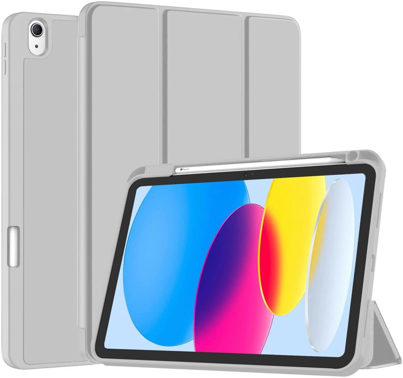 Robustrion Cover for iPad 11th Generation (A16) / 10th Gen Cover Case with [Right Side Pencil Holder] [Auto Sleep Wake] [Soft Back] (2022/2025), Case for iPad 11th 11"/ 10th 10.9" - Grey - Image 1