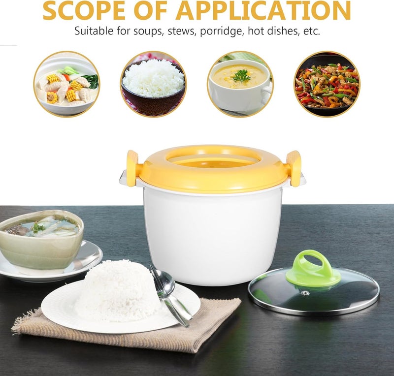Microwave Rice Cooker Small Size 20x11.5cm Yellow Multi-function Portable Rice Maker Food Container for Home and Lunch Use - Image 3