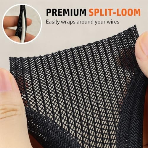 MGI SpeedWare Braided Split-Sleeve Wire Loom for High-Temperature Automotive Harness and Home Cable Management 25 feet (1/2") - Image 2