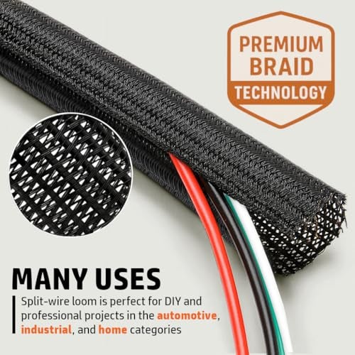 MGI SpeedWare Braided Split-Sleeve Wire Loom for High-Temperature Automotive Harness and Home Cable Management 25 feet (1/2") - Image 3