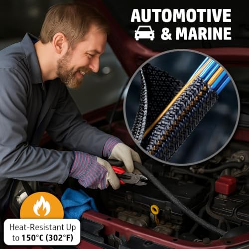 MGI SpeedWare Braided Split-Sleeve Wire Loom for High-Temperature Automotive Harness and Home Cable Management 25 feet (1/2") - Image 4
