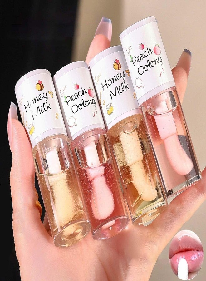 KTouler 4PCS Tinted Hydrating Lip Oil Set,Clear Lip Gloss,Honey Lip Oil,Lip Gloss Flavoring Oil Long Lasting Nourishing for Women Girls - Image 1