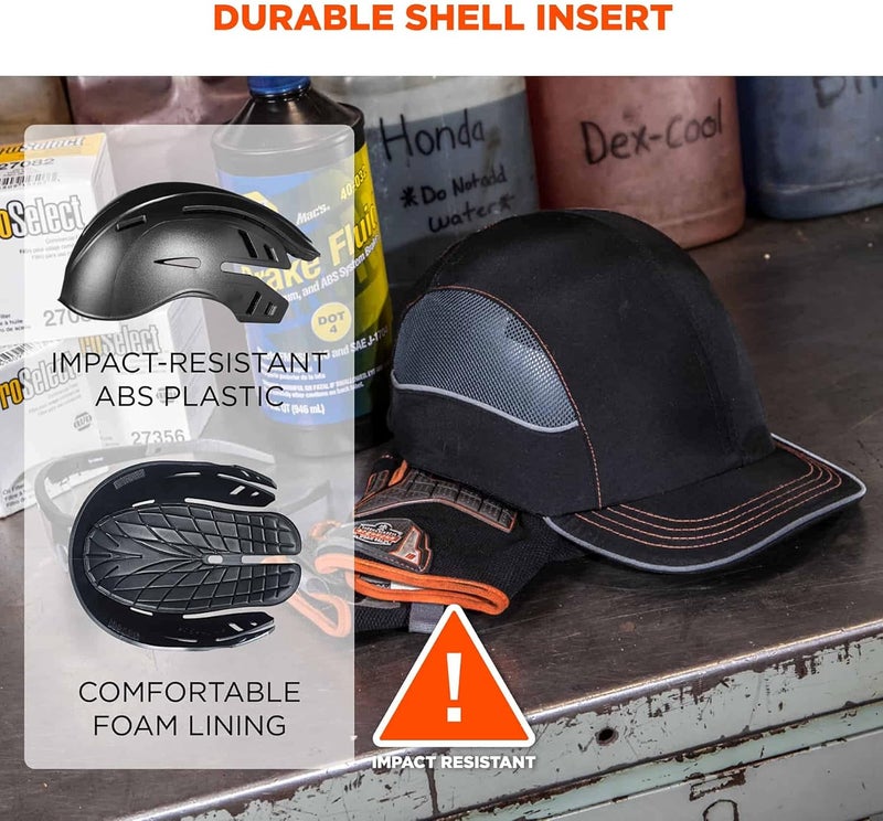 Ergodyne Ergodyne Safety Bump Cap Baseball Hat Style Comfortable Head Protection Short Brim Skullerz 8950XL Black Extra Large - Image 3