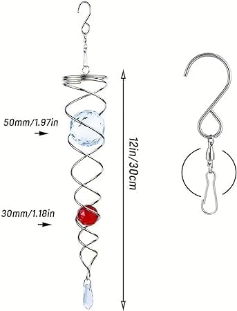 CONSILA Stainless Steel 360Rotating Wind Chimes Gazing Balls Crystal Spiral Wind Twister Spiral Tail Wind Chime with Crystal Pendant Art Sculpture Garden Yard Decor Royal Red - Image 2
