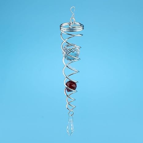 CONSILA Stainless Steel 360Rotating Wind Chimes Gazing Balls Crystal Spiral Wind Twister Spiral Tail Wind Chime with Crystal Pendant Art Sculpture Garden Yard Decor Royal Red - Image 3