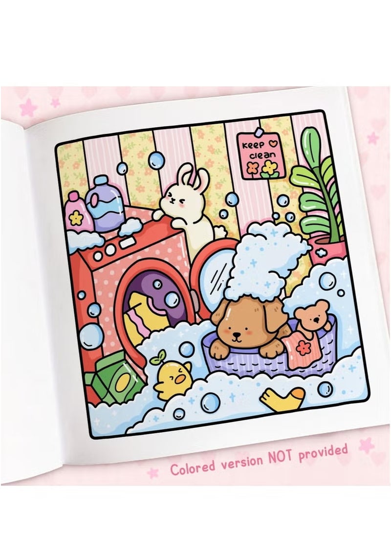 فوز اليوم Cozy Cuties: كتاب تلوين مريح للبالغين والأطفال والمراهقين | العلاج الفني لتخفيف التوتر مع تصميمات رائعة للمساحات المريحة | نشاط الترابط الأسري - Image 4
