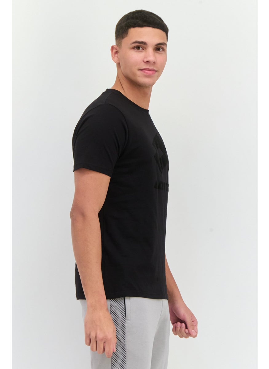 LOTTO Men Sportswear Fit Short Sleeves Outdoor T-Shirt, Black  - Image 2