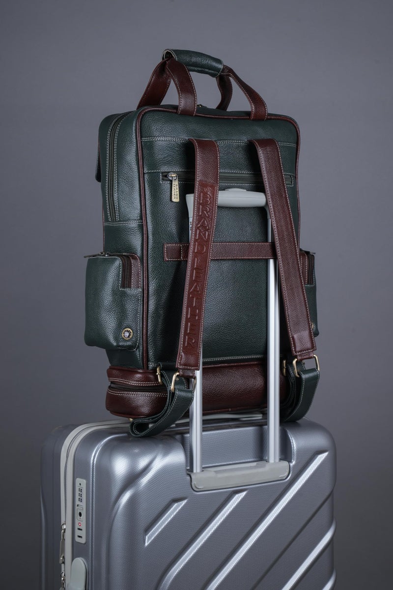 BRAND LEATHER 16 Inch Genuine Leather Large Capacity Laptop Backpack Multi Pockets Travel Daypack Top Handle Backpack - Image 2