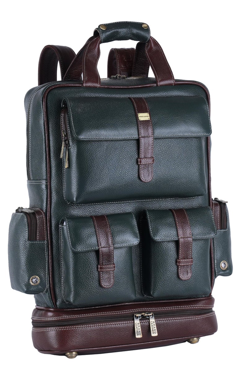 BRAND LEATHER 16 Inch Genuine Leather Large Capacity Laptop Backpack Multi Pockets Travel Daypack Top Handle Backpack - Image 1