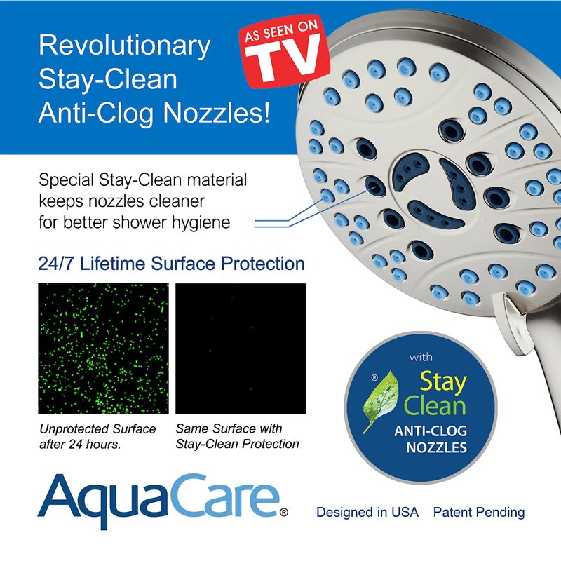 Hotel Spa Aquacare As-Seen-On-Tv High Pressure 48-Setting Rain & Handheld 3-Way Shower Head Combo - Anti-Clog Nozzles/Tub Tile & Pet Power Wash/Extra Long 6 Ft. Hose/Satin Nickel Finish - Image 5