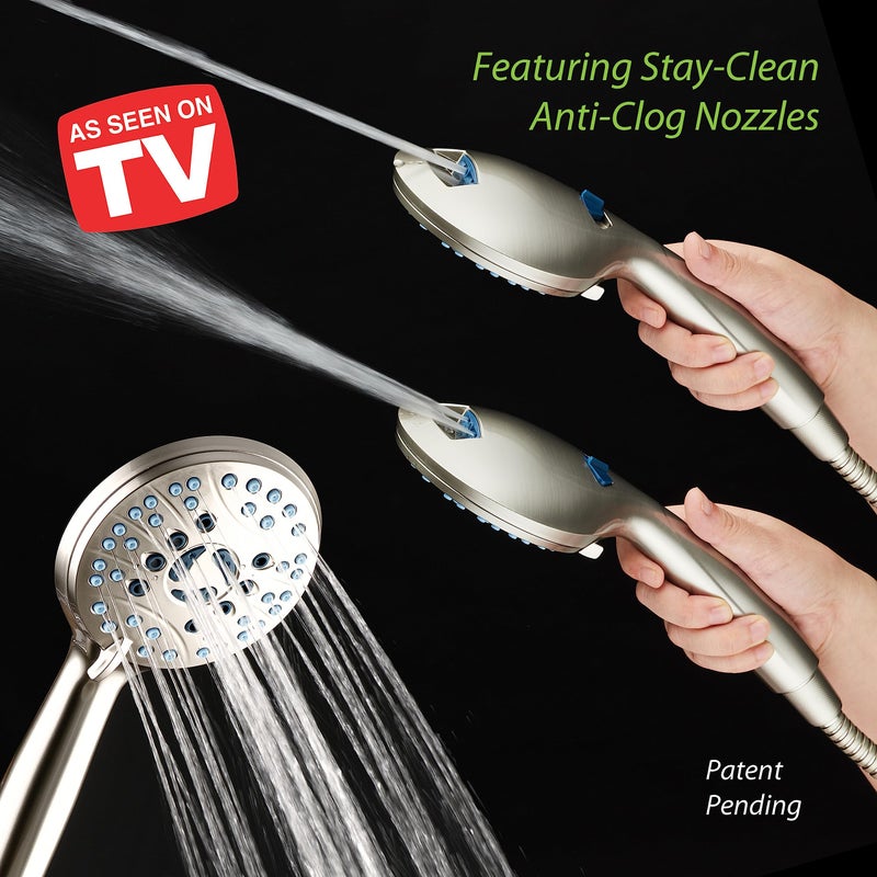 Hotel Spa Aquacare As-Seen-On-Tv High Pressure 48-Setting Rain & Handheld 3-Way Shower Head Combo - Anti-Clog Nozzles/Tub Tile & Pet Power Wash/Extra Long 6 Ft. Hose/Satin Nickel Finish - Image 3