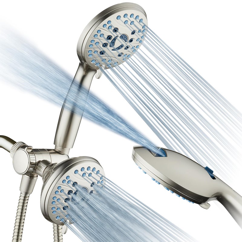 Hotel Spa Aquacare As-Seen-On-Tv High Pressure 48-Setting Rain & Handheld 3-Way Shower Head Combo - Anti-Clog Nozzles/Tub Tile & Pet Power Wash/Extra Long 6 Ft. Hose/Satin Nickel Finish - Image 1