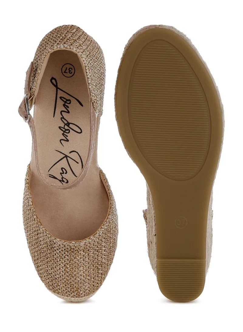 London Rag Raffia Woven Wedge Sandals in Beige