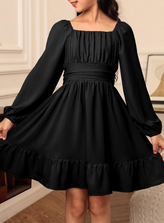 blibean Girls Long Sleeve Tie Back Dress Teen Fall Boho Wedding Guest Dresses Tween Holiday Formal Outfit Big Kids Cute Dance Christmas Clothes Size 12-13 Years Old Black - Image 5