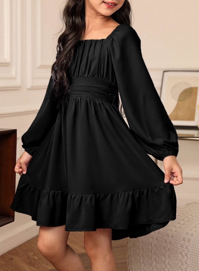 blibean Girls Long Sleeve Tie Back Dress Teen Fall Boho Wedding Guest Dresses Tween Holiday Formal Outfit Big Kids Cute Dance Christmas Clothes Size 12-13 Years Old Black - Image 3