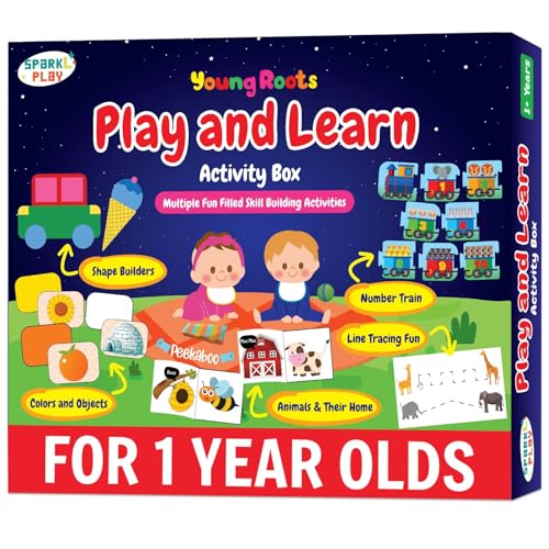 SparkLPlay Educational Activity Box for 1 Year Old Boys & Girls | Birthday Gift for 1 Year Old | 5 Fun Filled Skill Building Activities - Numbers, Colors, Shapes, Peekaboo-Animals, Line Tracing. - Image 1