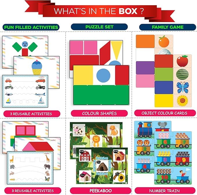SparkLPlay Educational Activity Box for 1 Year Old Boys & Girls | Birthday Gift for 1 Year Old | 5 Fun Filled Skill Building Activities - Numbers, Colors, Shapes, Peekaboo-Animals, Line Tracing. - Image 2