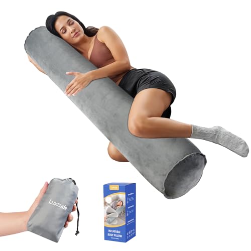 Luxtude Inflatable Body Pillow for Adults Kids Travel Body Pillows for Side Sleeper 47Inch Long Round Bolster Pillow for Camping Round Cylinder Pillows for Hugging Sleeping Back Leg etc - Image 1
