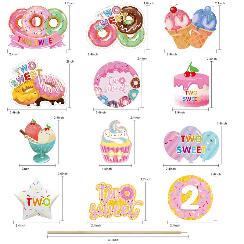 Excelloon 48pcs Donut Party Decorations Two Sweet Birthday Cupcake Toppers, Donut Grow Up Theme donut 2nd Bday Cake Topper Supplies for Girl, Doughnut Happy 2nd Birthday Cake Decor - Image 3