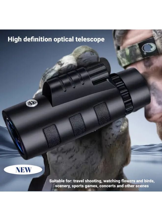 Black Monocular Telescope 40mm HD Optics with Tripod Smartphone Adapter for Outdoor Travel Wildlife - Image 2